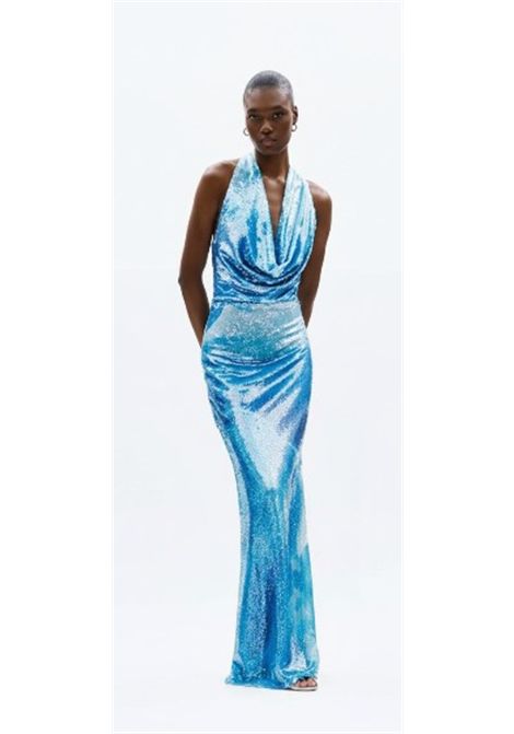 Abito Maxi Azure Radiance con Paillettes e Scollo Drappeggiato ALLURE | Abiti | A4862BLU PRINT